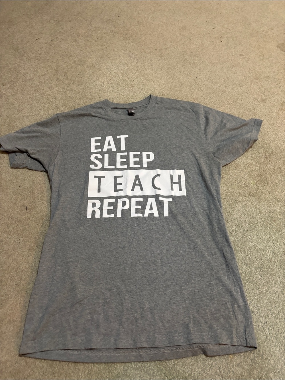Gildan Gray Tee with 'EAT SLEEP TEACH REPEAT' White Block Text
